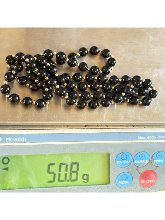 Black Onyx Vintage 7mm Alternating 10K Gold Bead Necklace No Clasp 20" Length - Picture 10 of 10